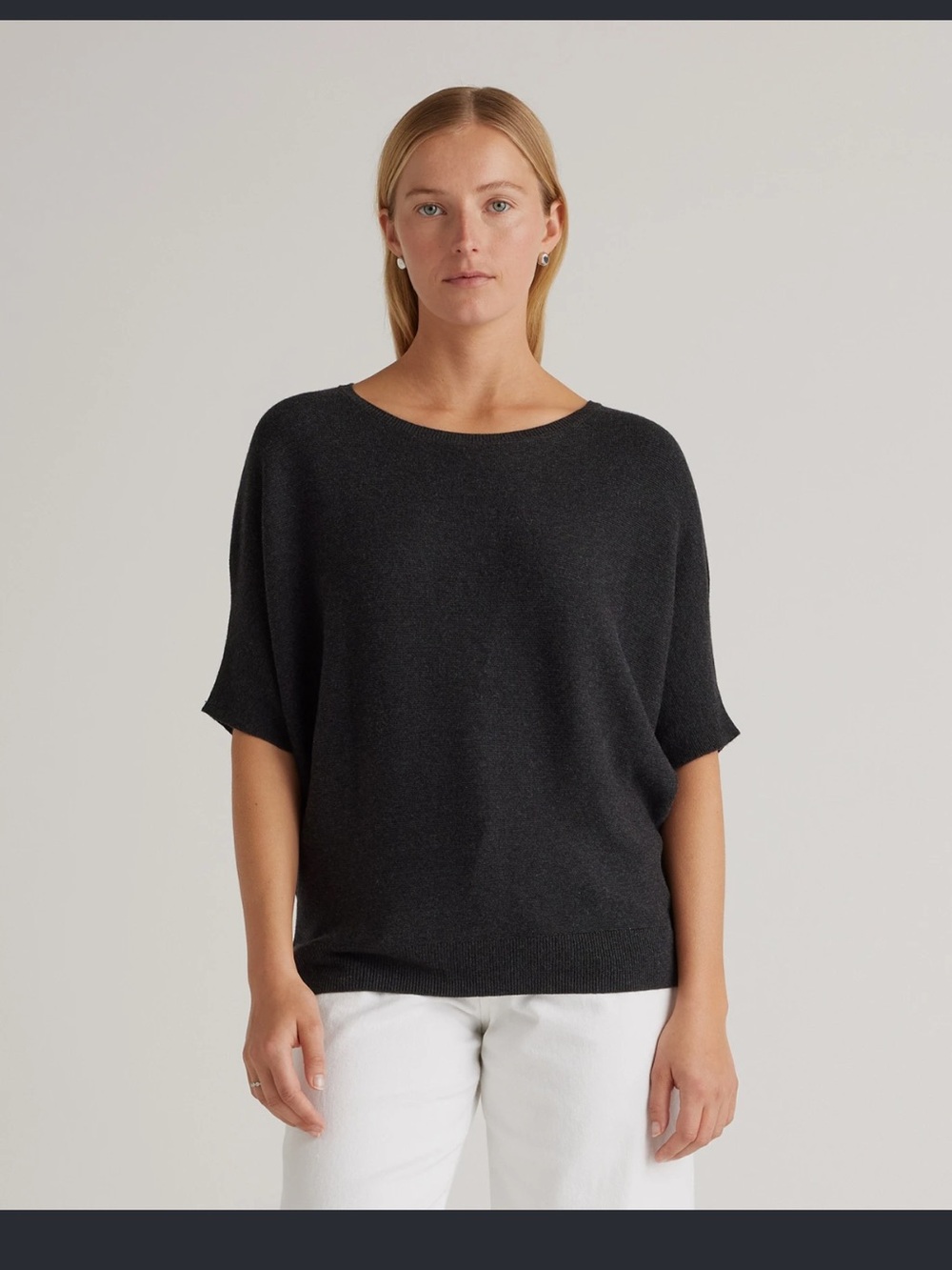 Quince Black lightweight cotton cashmere link stitch sweater